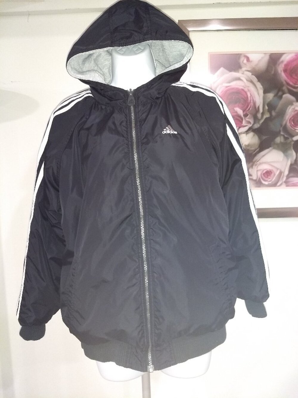 ADIDAS reversible black bomber puffer coat
